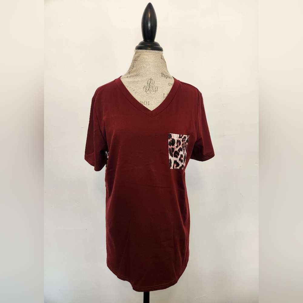 Women's Maroon Cheetah Pocket Shirt Size XXL